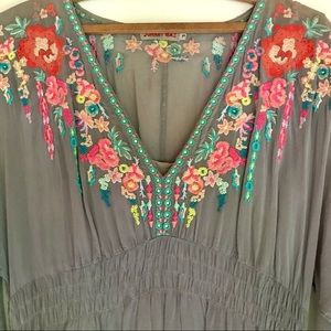 Johnny Was Embroidered Butterfly Sleeve Dress